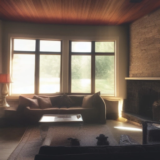 23386-3129402175-dark room with volumetric light god rays shining through window onto stone fireplace in front of cloth couch.webp